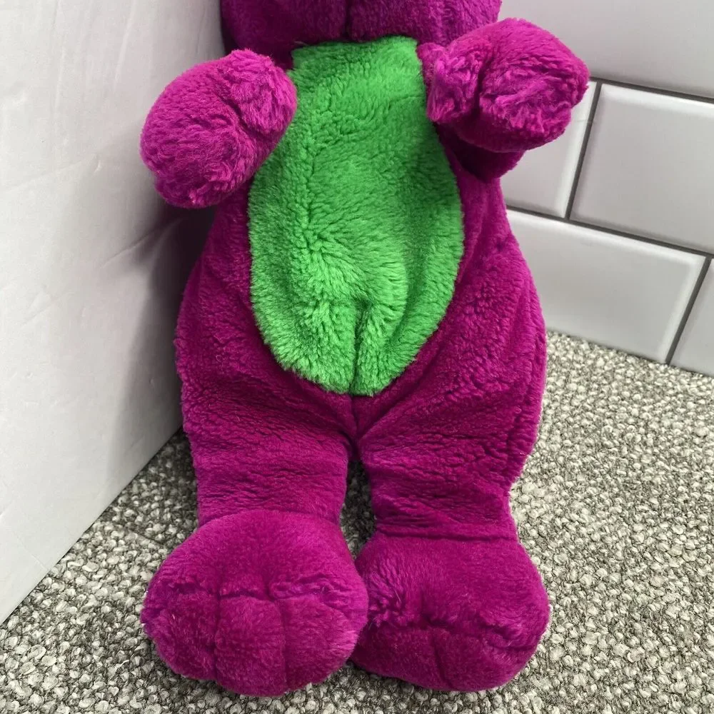 1992 Barney Plush‎ VTG Purple green Foot Embroidered BARNEY Tush Tag Attached